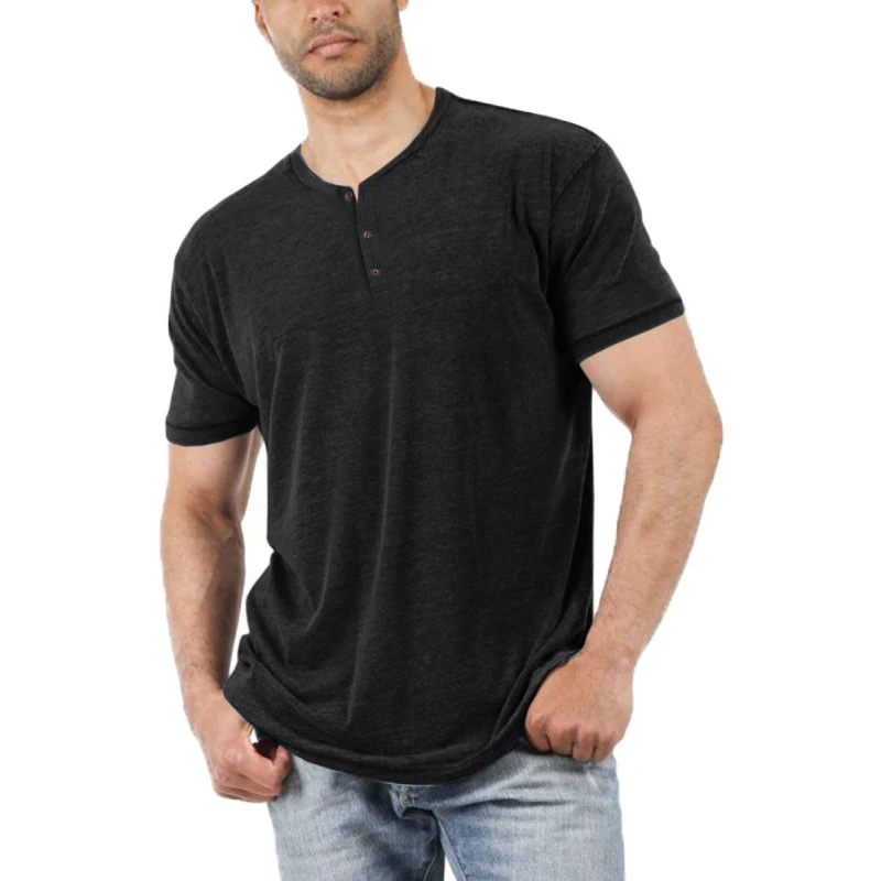 Aoysky Men Short/Long Sleeve T-Shirt Casual Solid Color Button-up Henley Shirt V Neck Tee Tops