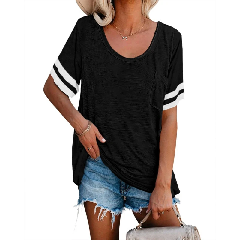 Womens Tunic T Shirts Short Sleeve Round Neck Soft Loose Shirts Summer Casual Tops with Pocket