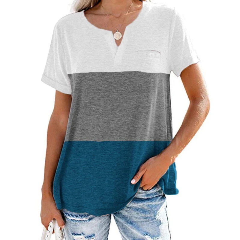 Aiopr Women's Henley V Neck T Shirts Short Sleeve Casual Loose Summer Tops Tees Blouses Tunics