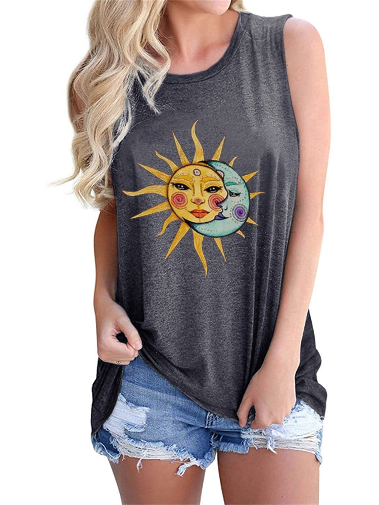 Summer Tank Tops for Women Sleeveless Basic Cami Top Shirt Scoop Neck Tank Tops Casual Loose Graphic Tee