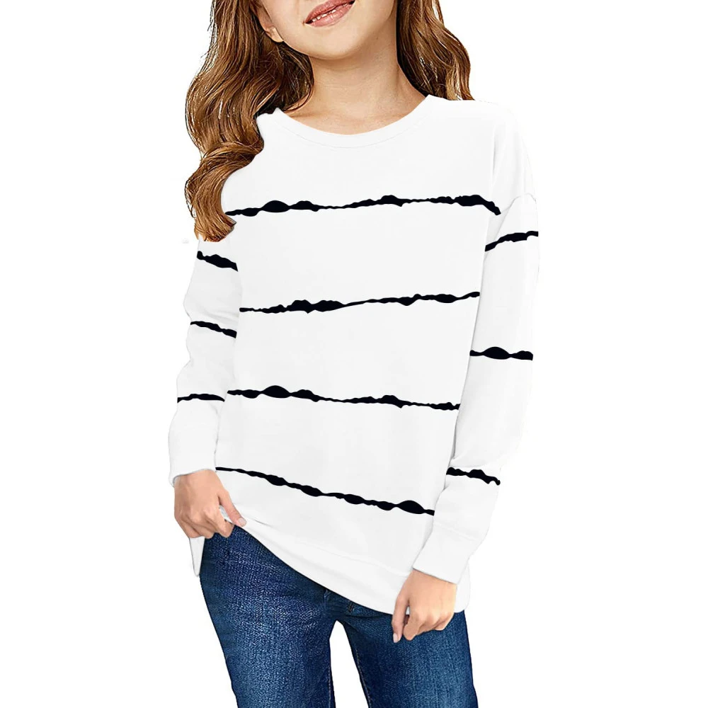 Haloumoning Girls Striped Color Block Sweatshirts Kids Tie Dye Crewneck Long Sleeve Pullover Tops 4-15 Years