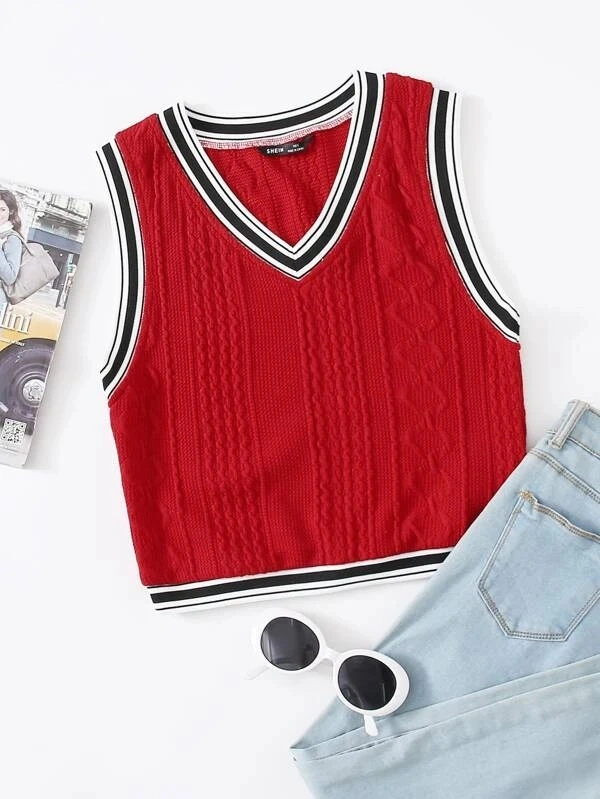 Hongqizo Womens V Neck Sweater Vest School Uniform Vest Striped Knit Sleeveless Sweater Tops