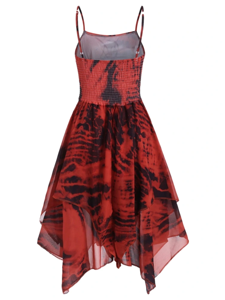 QVESELU Women Tie Dye Spaghetti Strap Flared Hem Dress High Waist Lace Up Party Medieval Gothic Dress