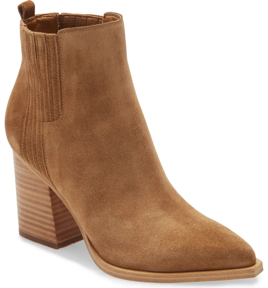 Imily Bela Womens Ankle Boots Pointed Toe Chunky Stacked Mid Heeled Faux Suede Leather Booties