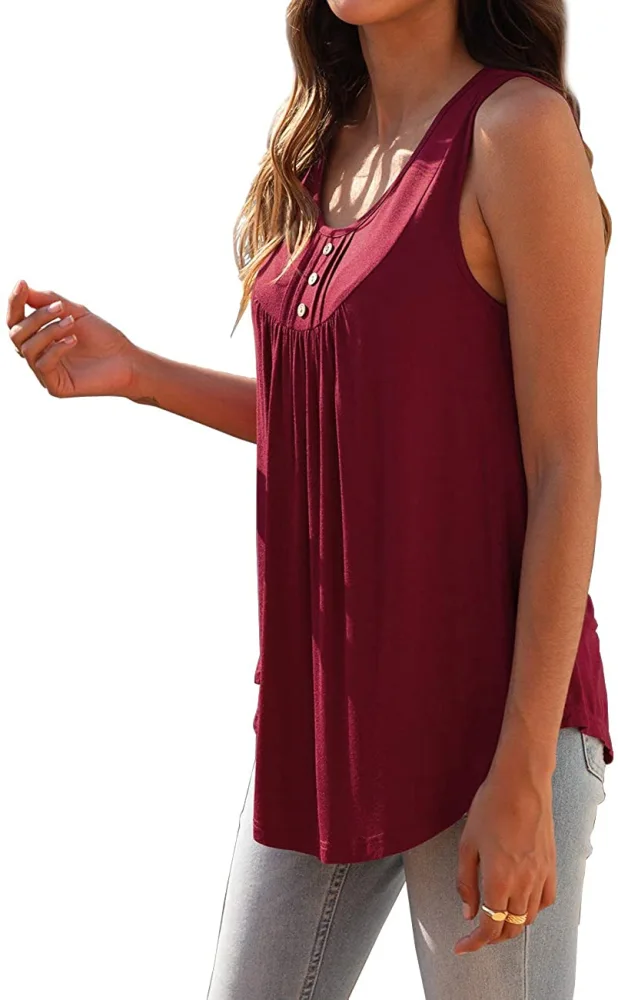 Yousify Women's Plus Size Printed Pleated Sleeveless Tank Tops Summer Casual Tunic