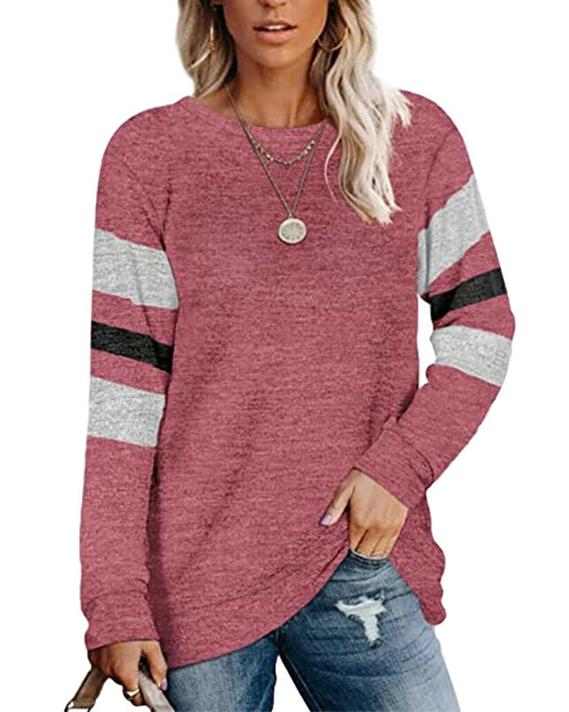 BZB Women Long Sleeve Sweatshirt Patchwork Loose Pullover Tshirts O-neck Soft Tunic Tops