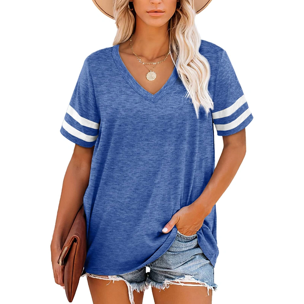 Hsdjfhe Women's T Shirts V Neck Color Block Striped Short Sleeve Loose Casual Basic Tunic Tops