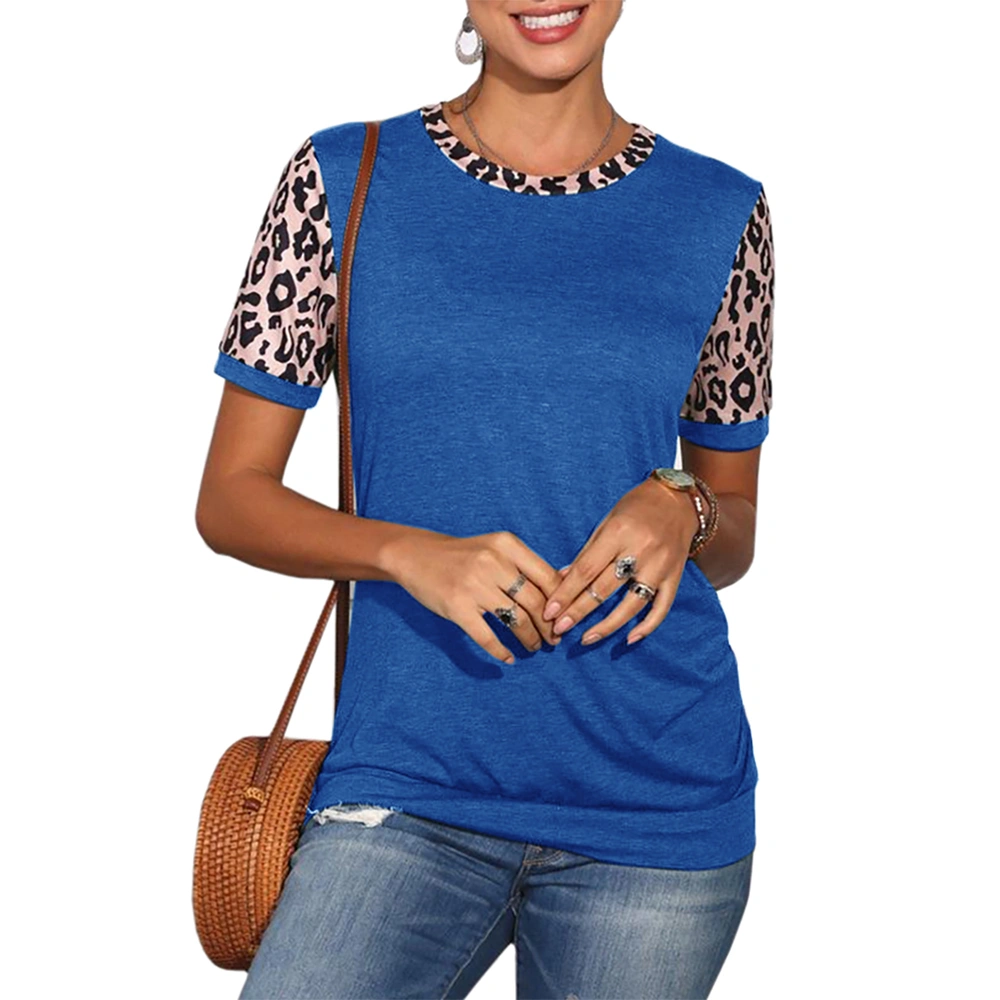 NIUBIA Women's Summer T-Shirts Colorblock Leopard Print Shirt Short Sleeve Crewneck Button Casual Tunic Tops for Women