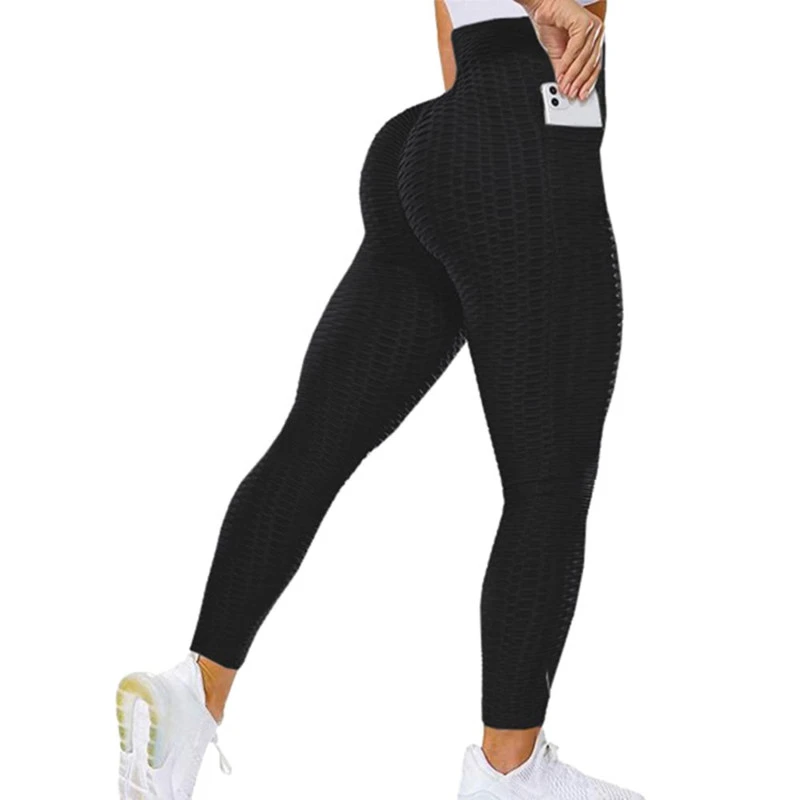 Yousify Women's Bubble Hip Butt Lifting High Waist Leggings Honeycomb Textured Tummy Control Yoga Pants Pocket Sport Tights