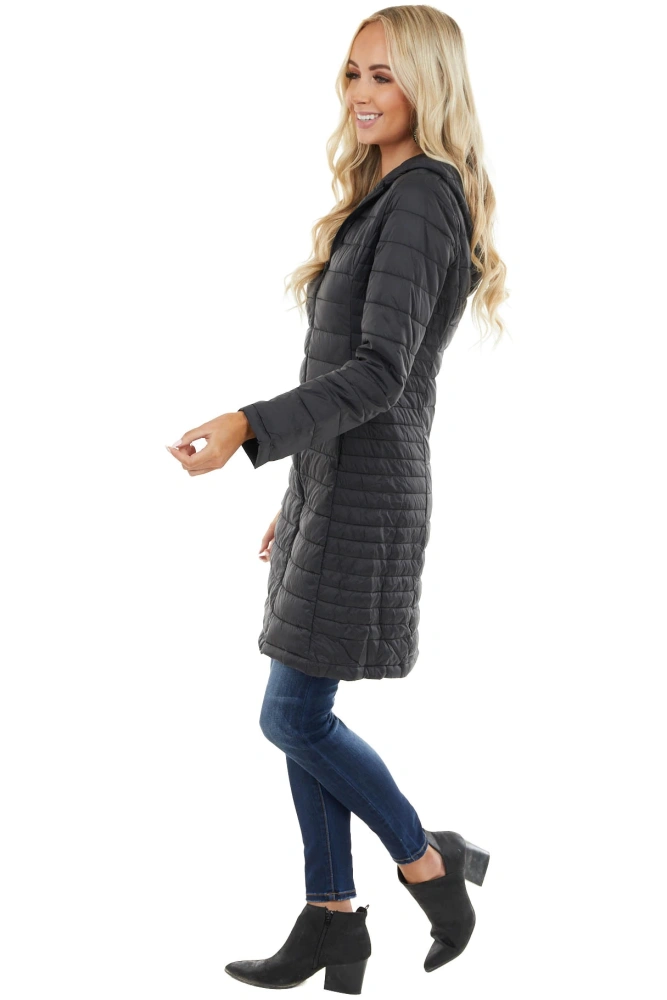 Fangetey Womens Winter Lightweight Hooded Coat Long Sleeve Warm Zipper Outwear Casual Mid Length Quilted Jacket