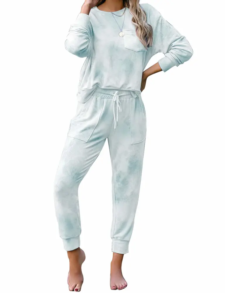 Womens Tie Dye Pajamas Set Long Sleeve Sleepwear Soft Casual Loungewear Pj Set S-XXL