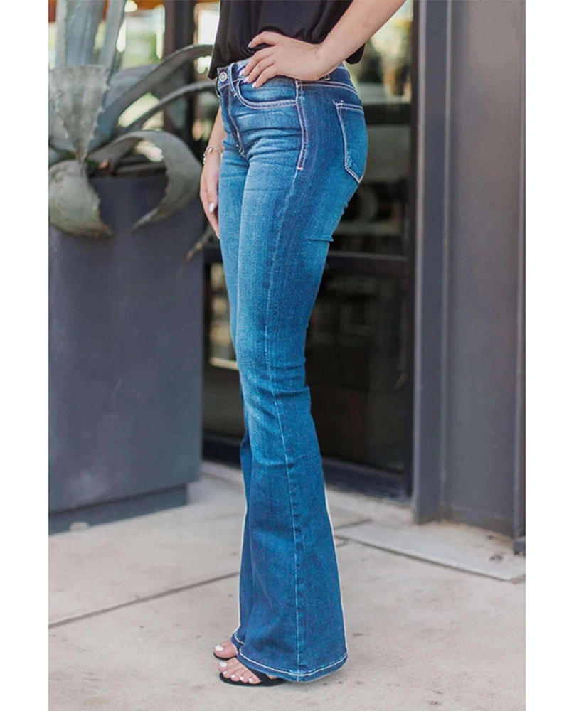 BZB Women's Bell Bottom Pants Mid Waisted Jeans Slim Fit Denim Pants