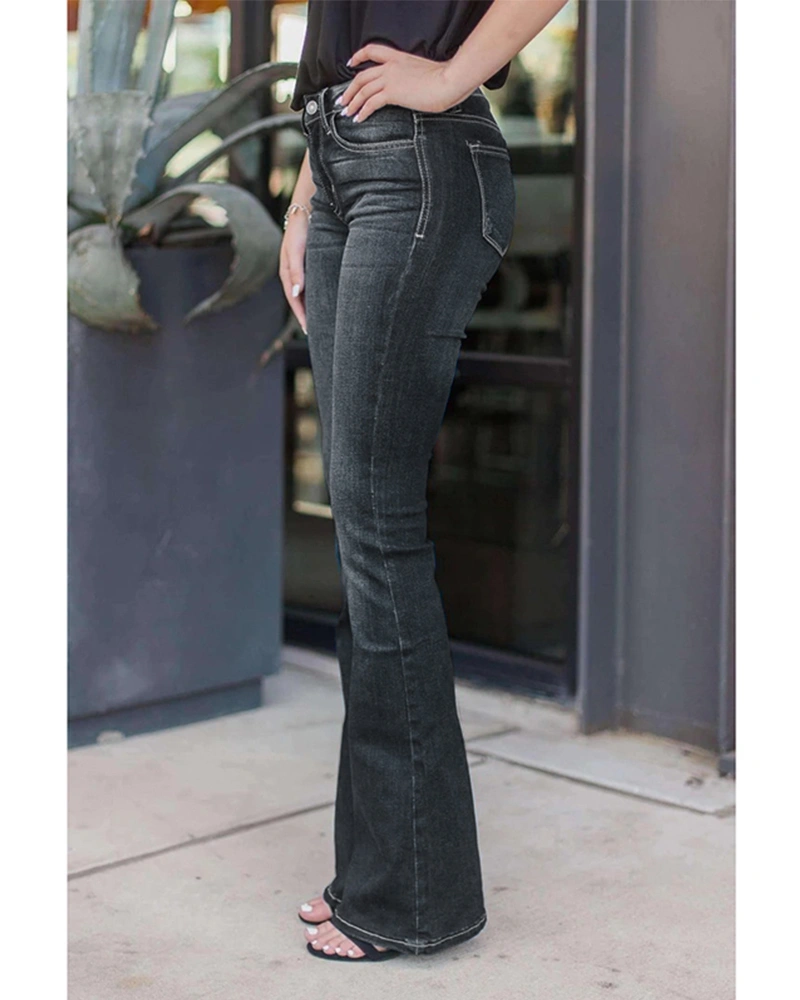 BZB Women's Bell Bottom Pants Mid Waisted Jeans Slim Fit Denim Pants