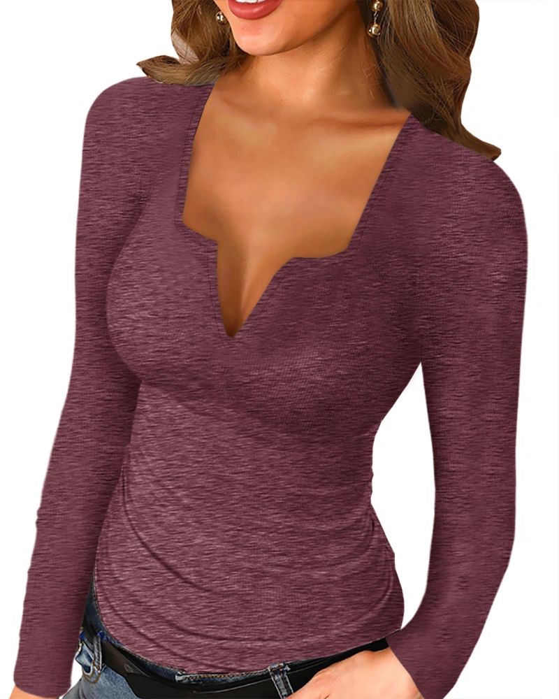 Womens Scoop Neck Henley Sweatshirts Low Cut Solid Sexy Fall Long Sleeve Button Down Shirts