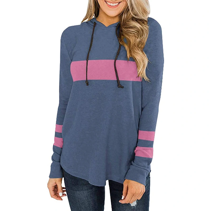 Womens Sweatshirts Hoodies Color Block Tops Long Sleeve Drawstring Casual Pullover