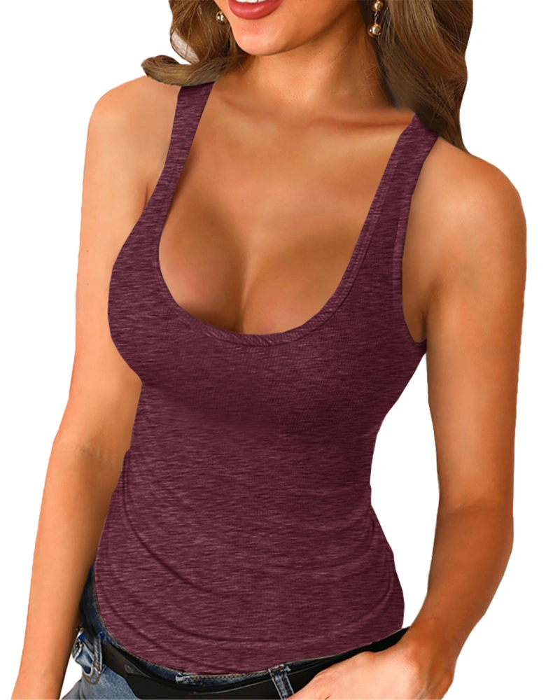 Womens Scoop Neck Henley Tank Tops Low Cut Solid Sexy Summer Sleeveless Button Down Shirts