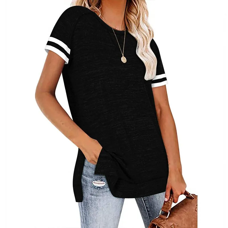 Yousify Womens V Neck Sequins Short Sleeve T Shirts Summer Zipper Up Casual Patchwork Shirts Tops