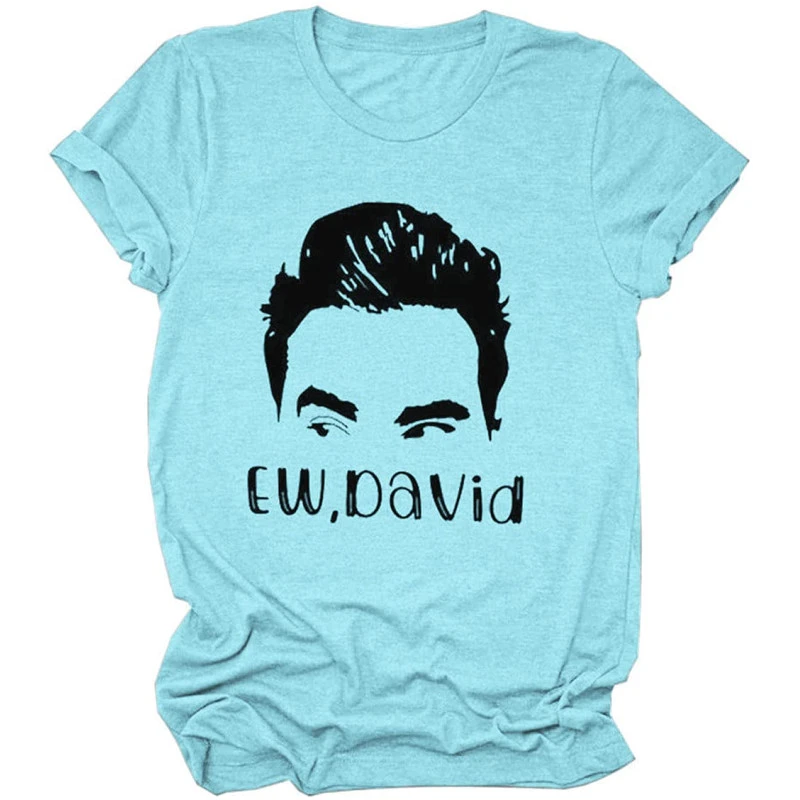 Womens Ew David Funny Letters Print T Shirts Cute Graphic Tees Short Sleeve Crewneck Summer Cotton Tee Tops