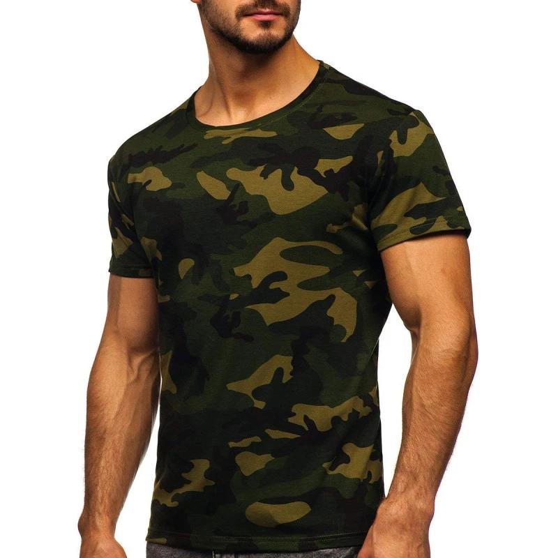 Mens Camouflage Short Sleeve Athletic Shirts Tees Fitness Military Crewneck Vintage Camo T-Shirts