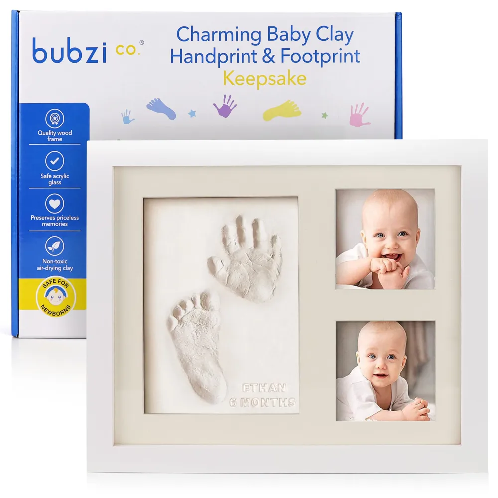 Bubzi Co Baby Footprint Kit, Baby Foot and Hand Print Kit, Baby Keepsake Frame, Nursery Pictures Frames, Hand Print Mold Kit, New Mom Gifts, Baby Newborn Essentials Must Haves, Baby Shower Gifts