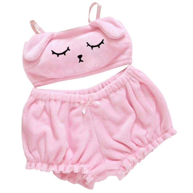 BZB Kawaii Anime Cute Pajamas Set for Women Sweet Lovely Velvet Tube Top and Shorts Sleepwear Suits