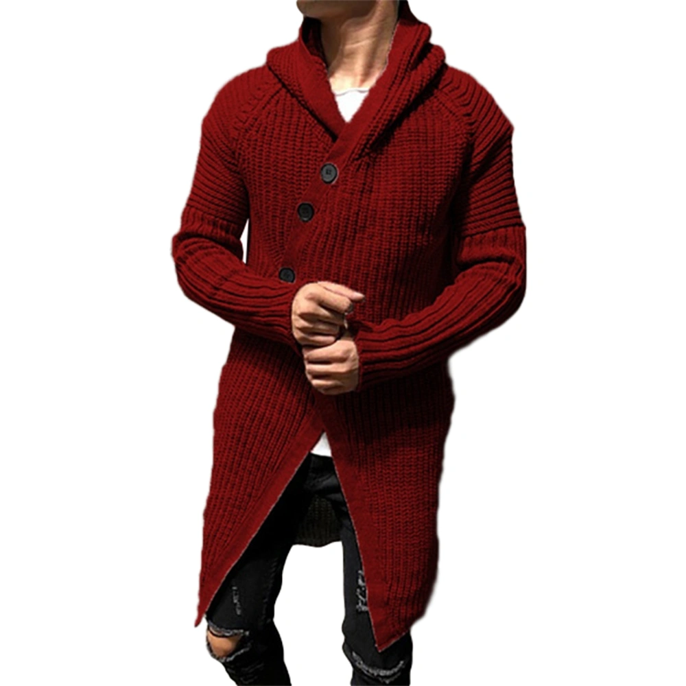 Esobo Mens Long Cardigan Sweater Hood Button Closure Long Sleeve Knit Slim Fit Fashion Coat with Pockets