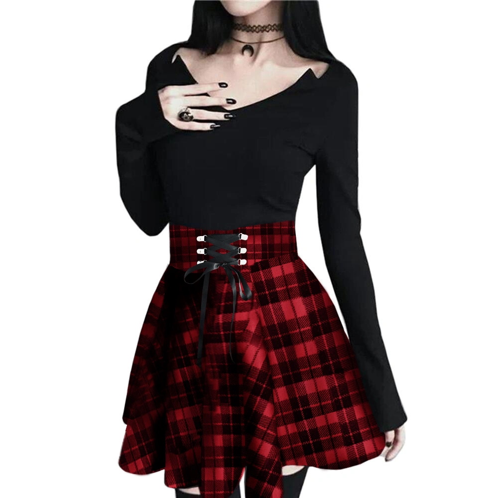 BRUBOBO Womens Plaid Mini Skirts Gothic High Waist Skater Cosplay A Line Skirt