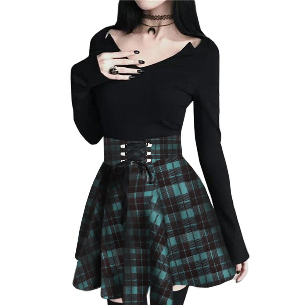 BRUBOBO Womens Plaid Mini Skirts Gothic High Waist Skater Cosplay A Line Skirt