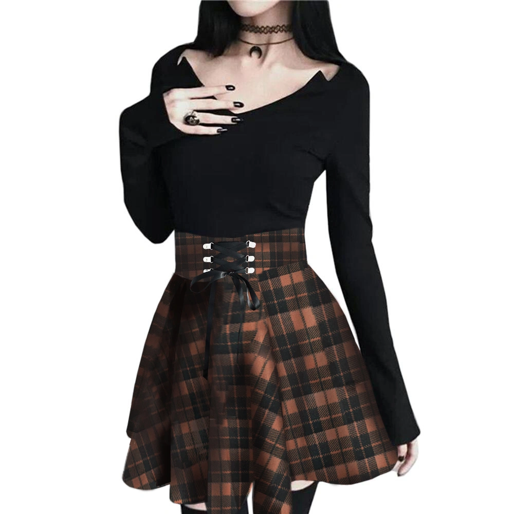 BRUBOBO Womens Plaid Mini Skirts Gothic High Waist Skater Cosplay A Line Skirt