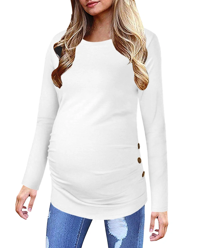 Chuanqi Maternity Shirt Side Button and Ruched Tunic Tops Maternity Long Sleeve T-Shirts