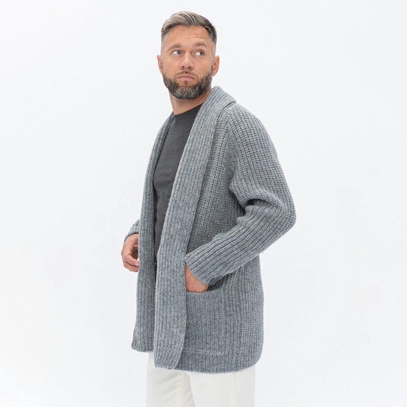 Aoysky Mens Shawl Collar Cardigan Sweater Casual Long Sleeve Cotton Open Front Knit Sweater with Pockets