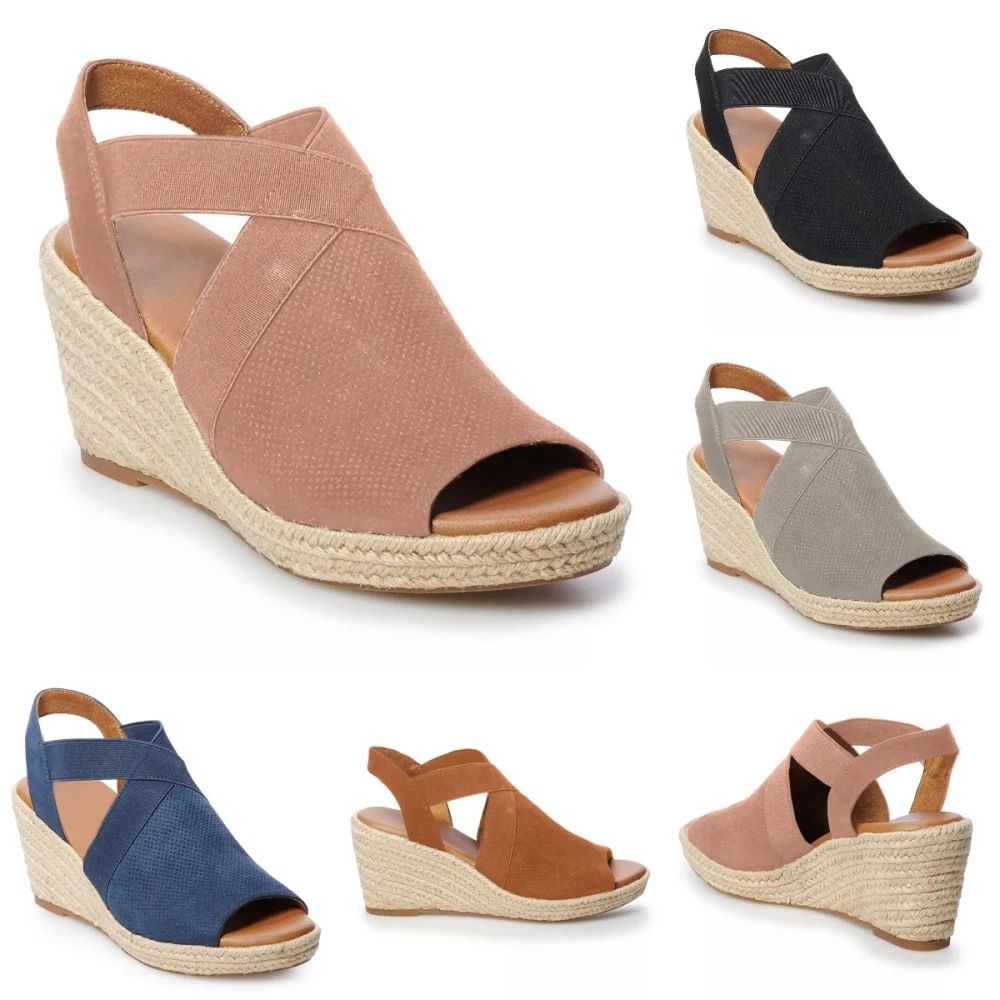 Womens Espadrilles Platform Wedge Sandals Open Toe Slip on Elastic Criss Cross Ankle Straps Summer Shoes