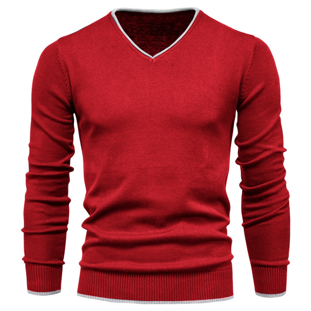 Esobo Men's Cotton V Neck Sweater Knitted Jumper Sweater Long Sleeve Pullover Top