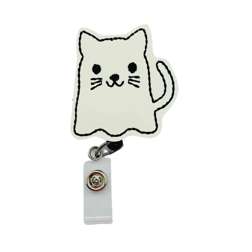 Glow In The Dark Cat Ghost Retractable Badge Reel