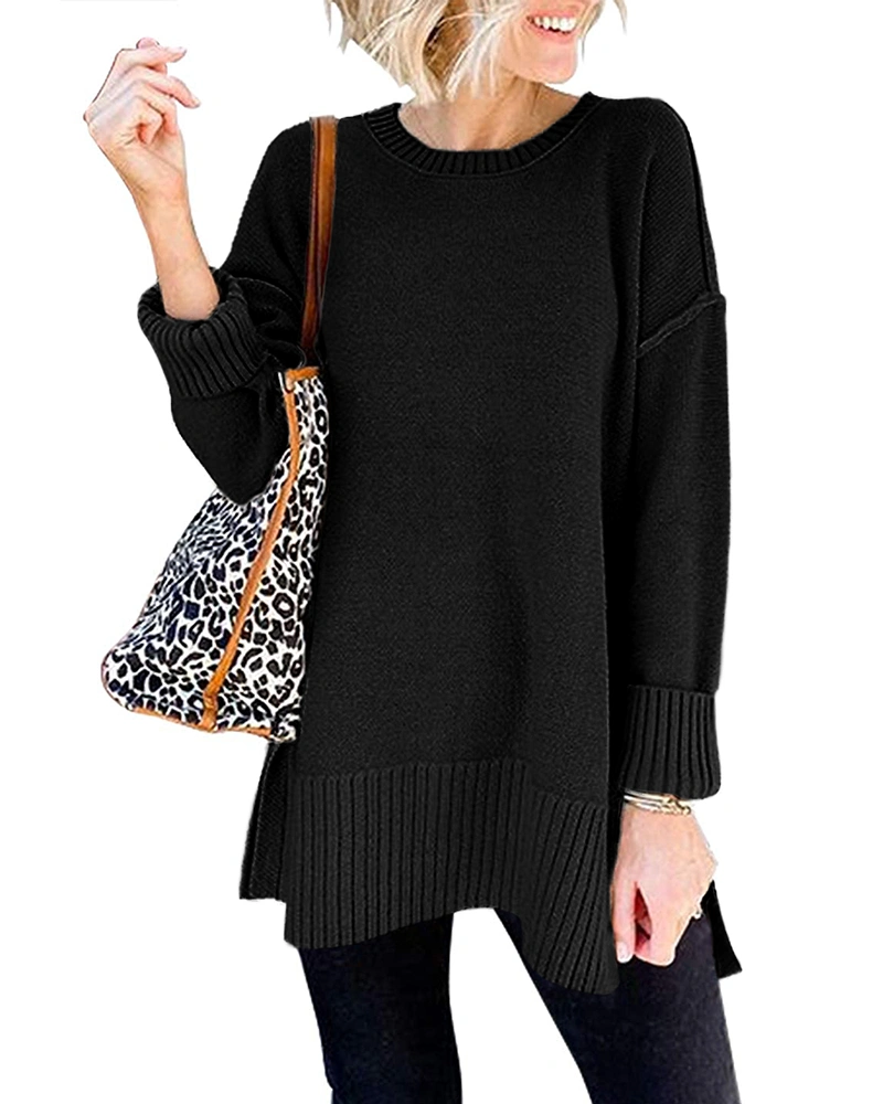 imesrun Womens Oversized Crew Neck Pullover Sweater Casual Side Split Batwing Sleeve Jumper Tops