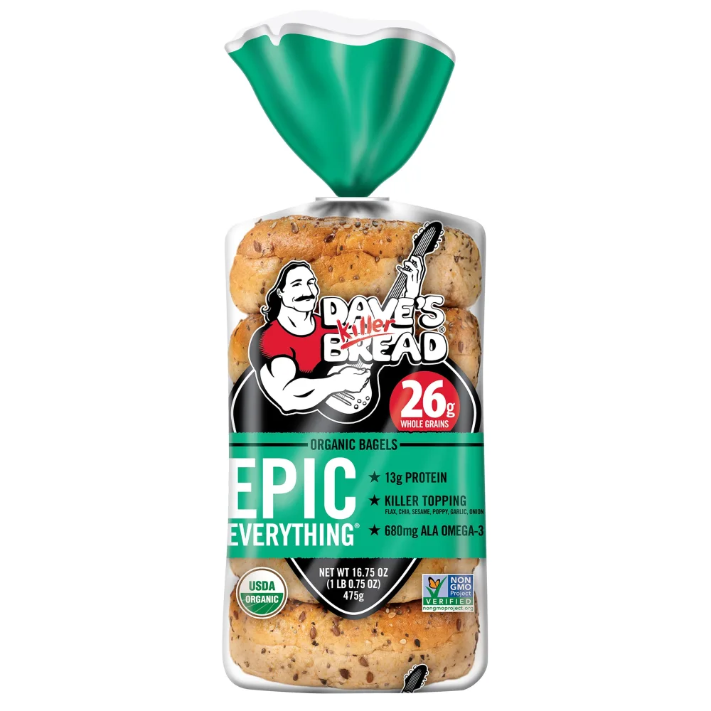 Dave's Killer Bread Epic Everything Bagels, Organic Bagels, 26g Whole Grains per Bagel, 5 Count