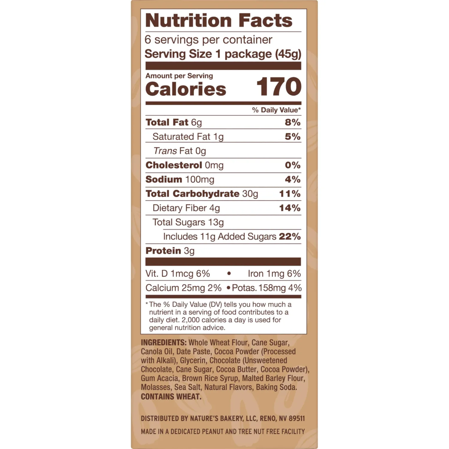Nature’s Bakery Double Chocolate Brownie Bars, Whole Grains, Dates, and Cocoa, Plant Based, Dairy-Free, Snack Bar, 6 Count (Pack of 6)