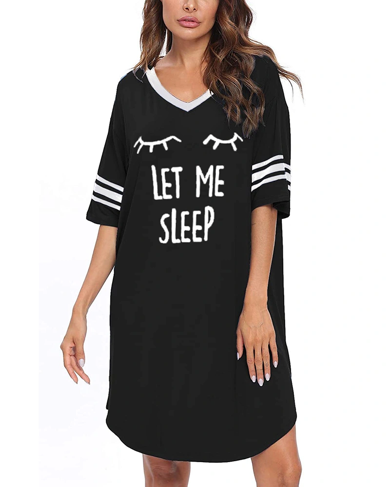 Sleep Shirts for Women Short Sleeve Cotton Novelty Night Shirts V Neck Oversized Nightgowns Cute Printed Nightdress