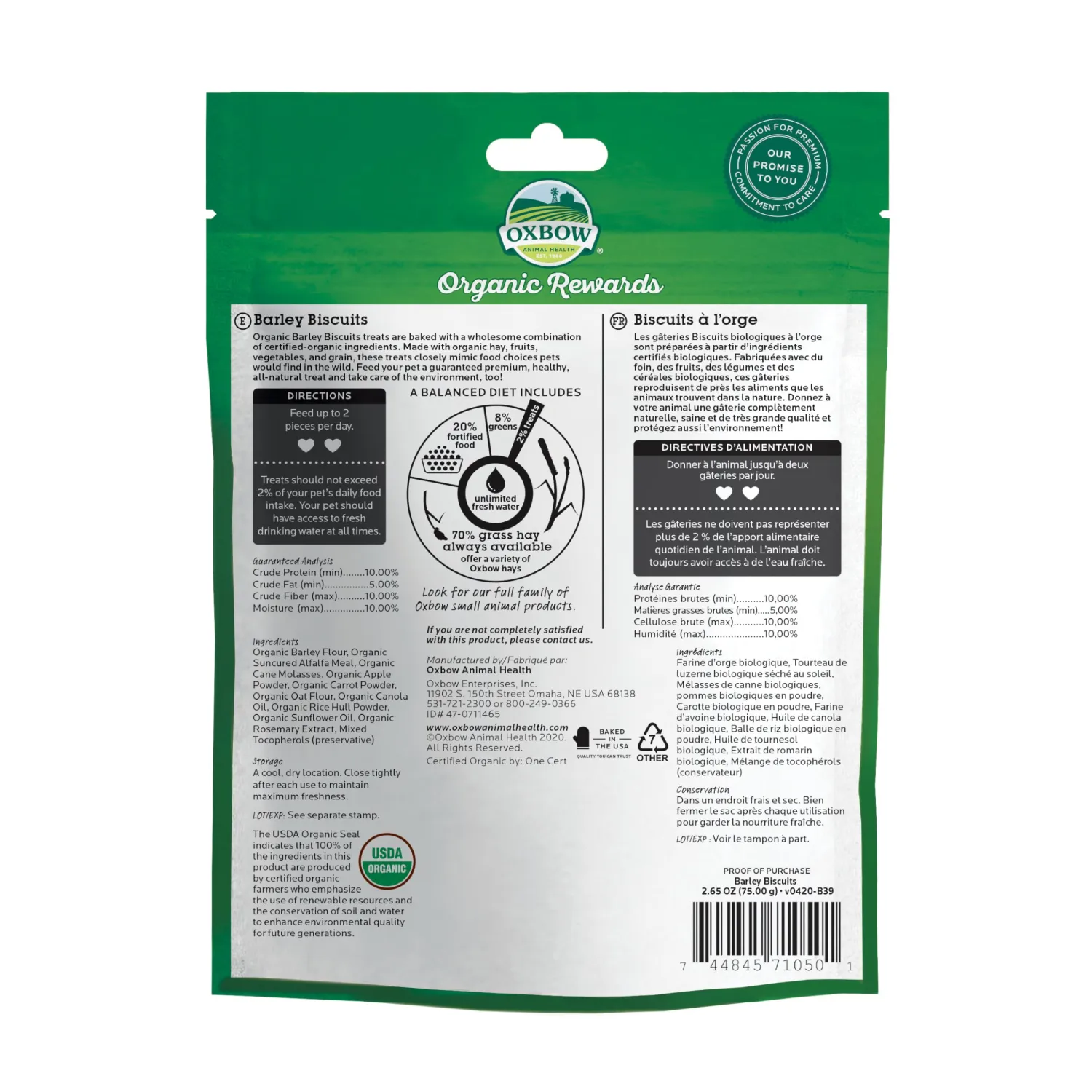 Oxbow Organic Rewards Barley and Hay Biscuit Treats for Rabbits, Guinea Pigs, Chinchillas, and Small Pets