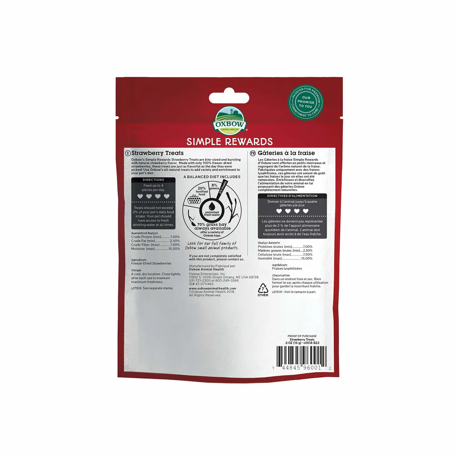 Oxbow SIMPLE REWARDS STRAWBERRY Small Animal Treat 0.5 oz