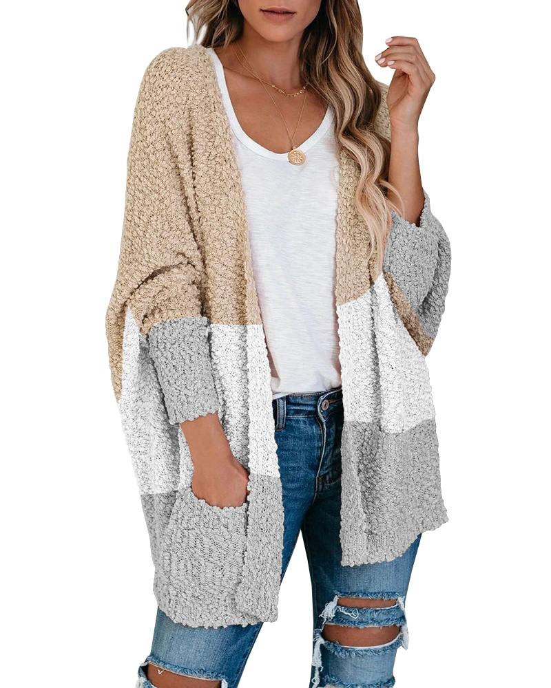 Saodimallsu Women's Chunky Popcorn Cardigan Oversized Open Front Boyfriend Batwing Long Sleeve Fuzzy Knit Sweaters