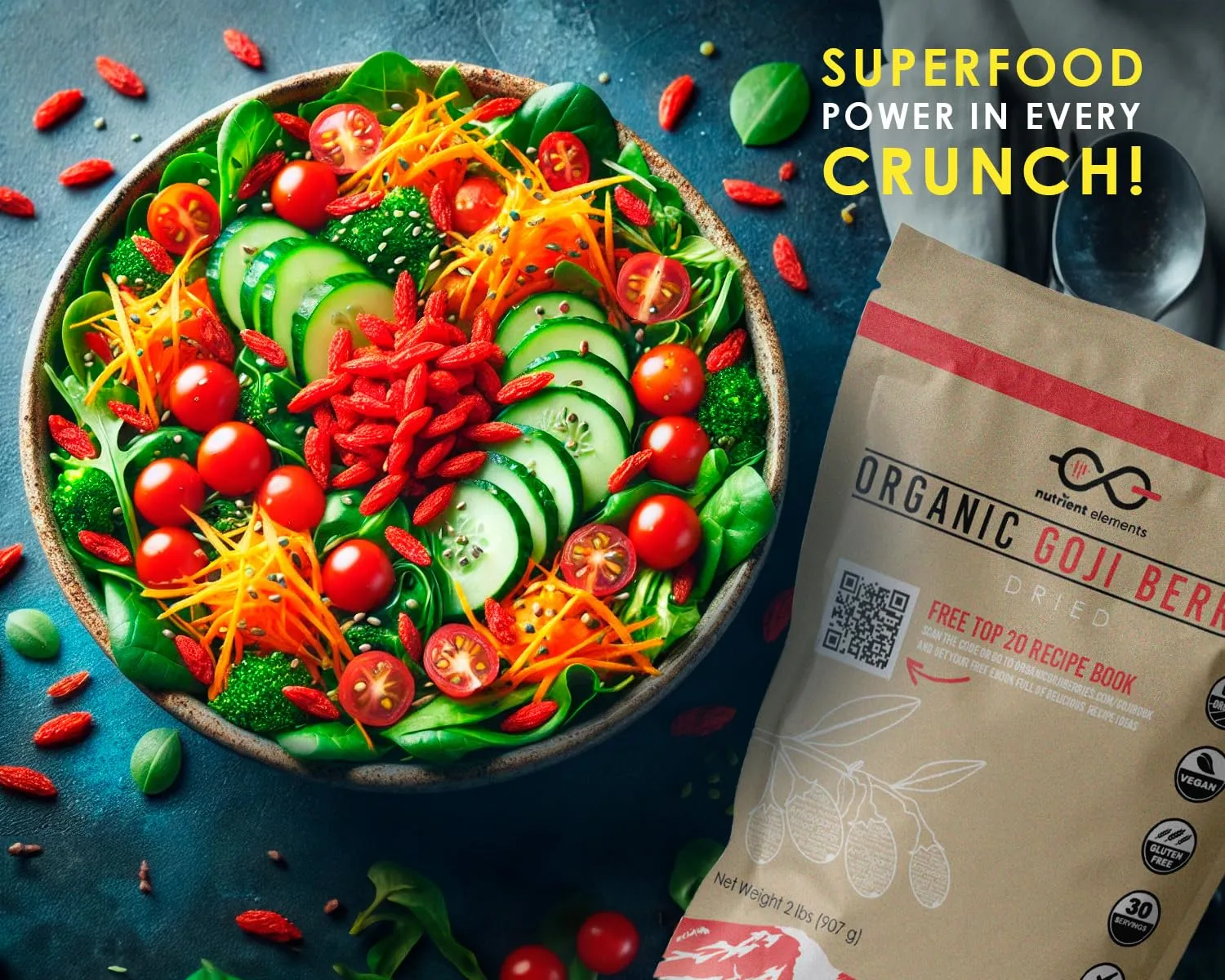 New Nutrient Elements Premium Organic, Raw & Dried Goji Berries 1/2 LB. USDA Certified Natural Superfood. Extra Large, Non-GMO Berries with Resealable Bag. Includes Free Recipes E-Book…