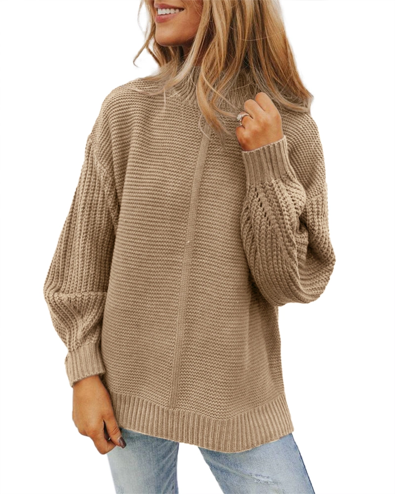 Imily Bela Womens Mock Neck Fall Sweaters Trendy Balloon Sleeve Slouchy Knit Pullover Jumper