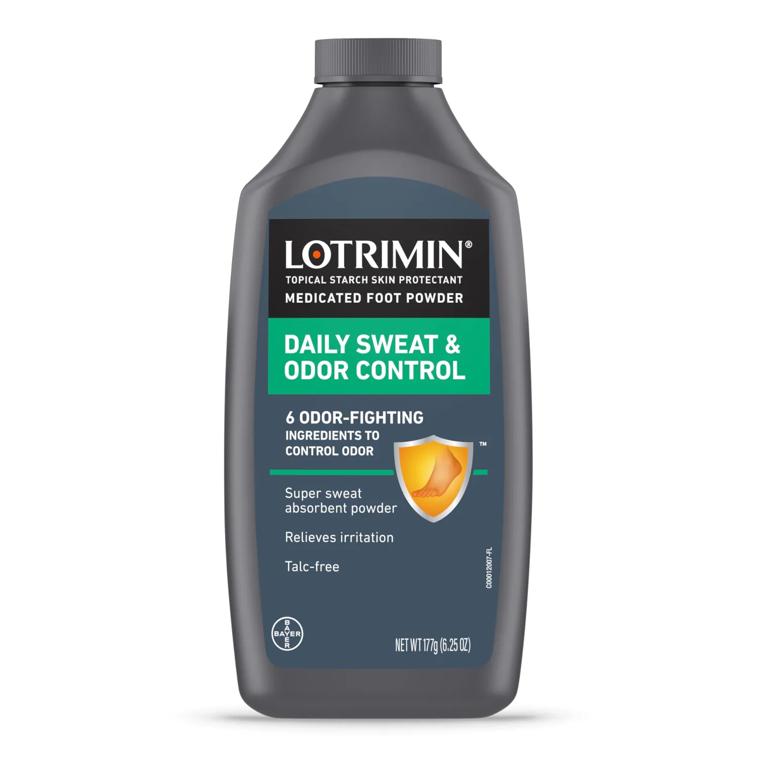 Lotrimin Daily Sweat & Odor Control Medicated Foot Powder - Antifungal Formula for Lasting Relief from Foot Odor, 6.25 Ounce (177 Grams)