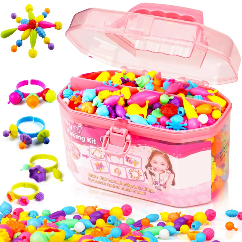 FUNZBO 620+ Snap Pop Beads Kit - Christmas Gifts for Kids, Kids Jewelry Making Kit with Bracelets, Headbands & Rings, Arts and Crafts Kit, Toys for Girls, Crafts for Kids Ages 4-8