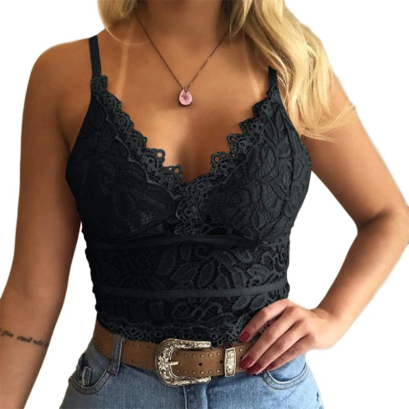 Koinshha Women's Soft Casual Lace Crochet Spaghetti Strap Cami Crop Top Camisole