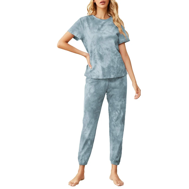 Lveberw Tie Dye Pajamas Set Women Lounge Sets 2 Piece, Long Pants Short Sleeves Tee, Sweatshirt, Sleepwear, Pjs