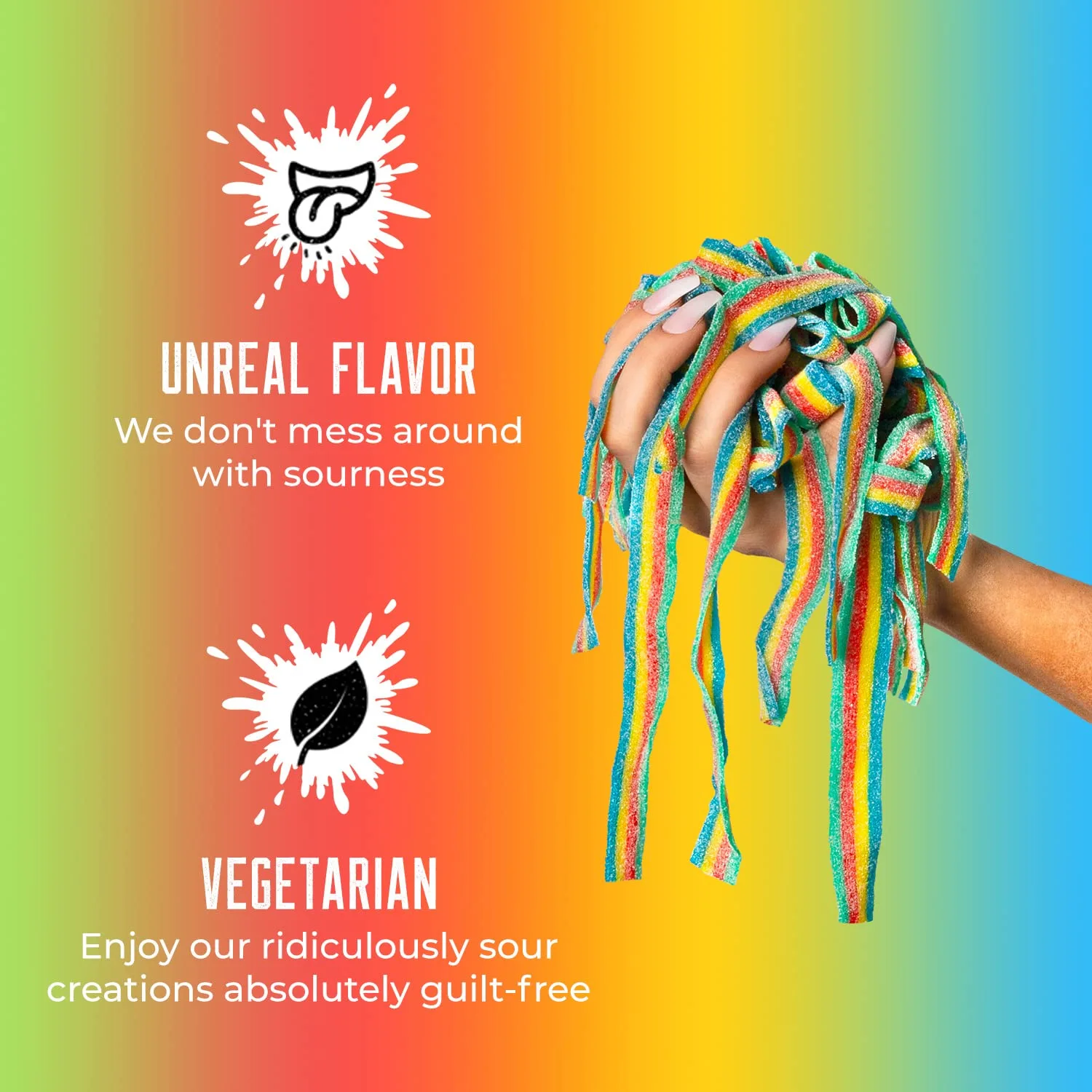 SOUR STRIPS Rainbow Flavored Sour Candy Strips | Deliciously Sour Chewy Candy Belts | Vegetarian Candies, 12 Strips per Pack, 2 Pack, 3.7 ounces