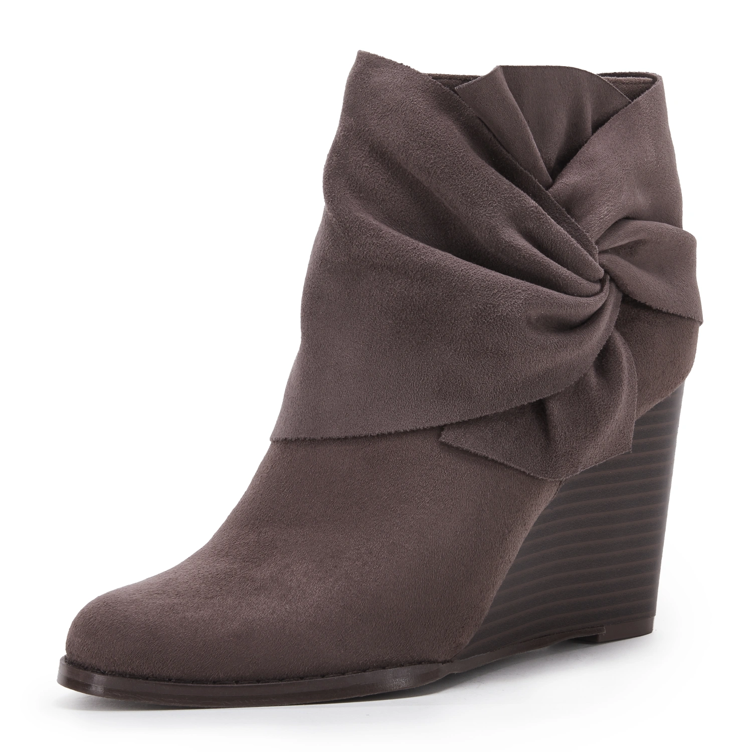 Fashare Womens Wedge Booties Ankle Heels Boots Bow Knot Stacked Heeled Winter Dress Shoes