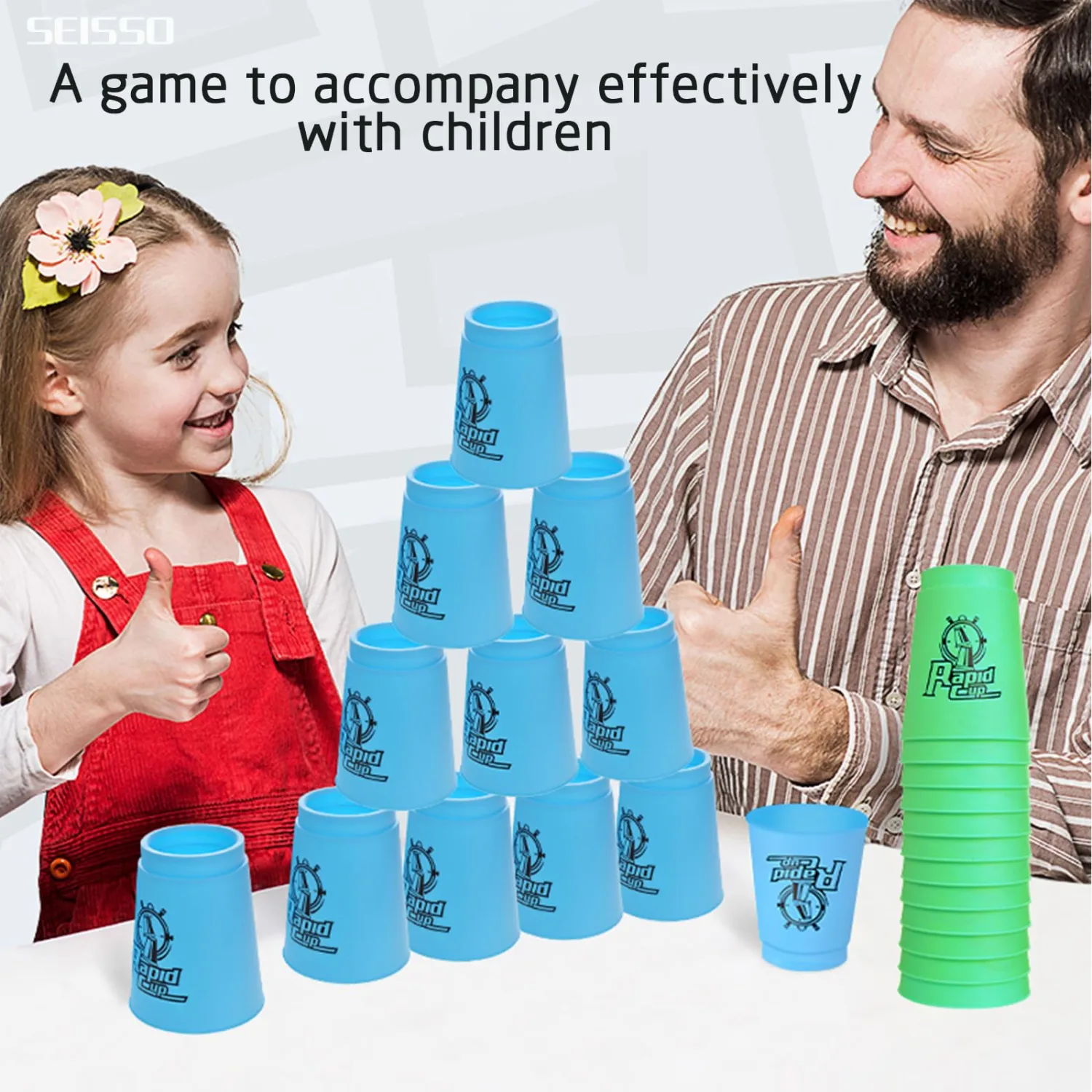 SEISSO Quick Stacks Cups,12PCS Stacking Cup Set,Stacking Cups Training Game,Great Gift Idea for Boys Girls(Bule)